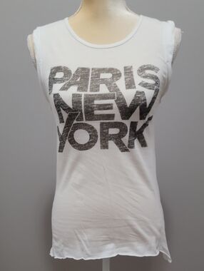 Freeze Paris New York Graphic Muscle Tee Tank Top Sharkbite Hem XS
